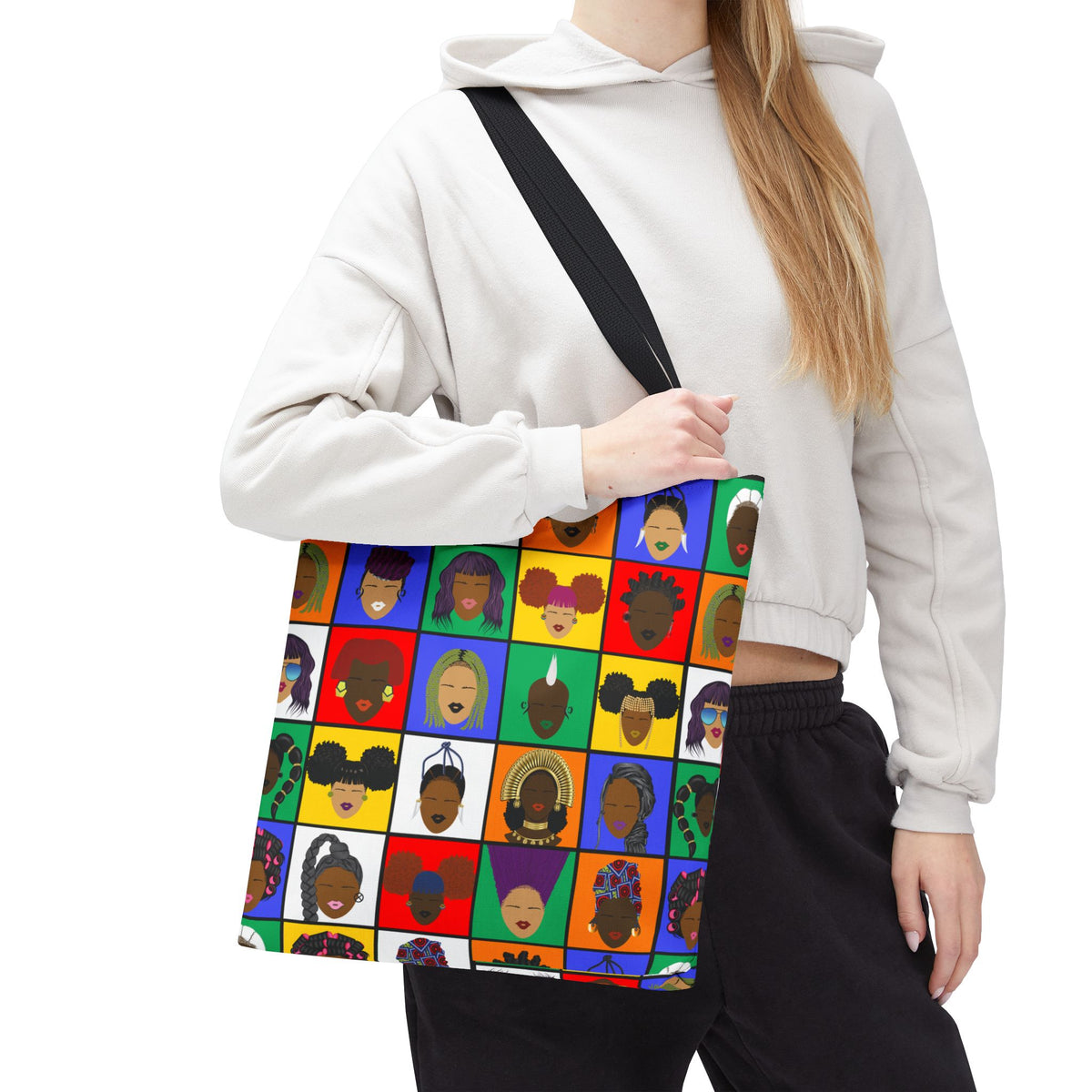 Colorful Faces Pattern Tote Bag — Multicultural Pop Art All-Over Print