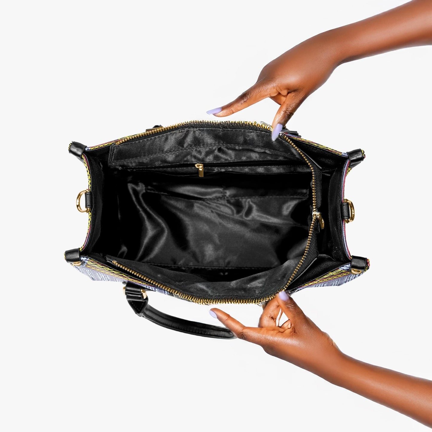 African Print Vegan Leather Tote Bag: Toghu and Ndop & BW Bells Design