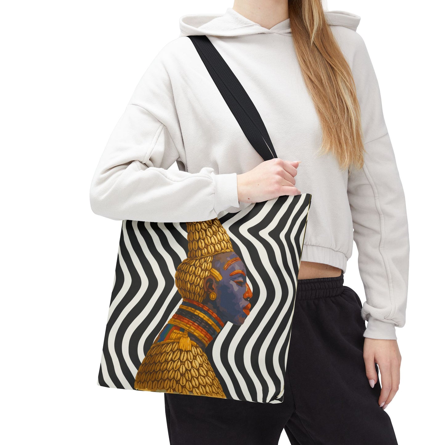 Cameroon Bangwa Mask Satin on Zebra Print  Canvas Tote Bag