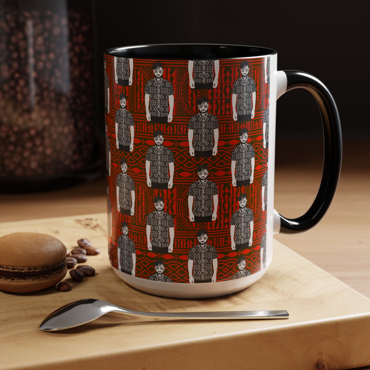 Pascale in BW Mudcloth Two-Tone Ceramic Coffee Mugs (4 Colors), 11oz, 15oz