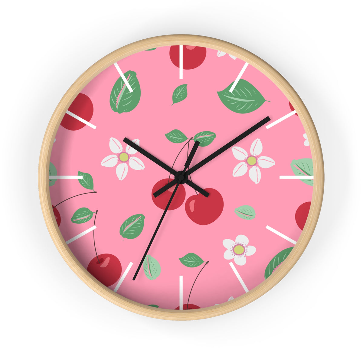 Decorative Wood Wall Clock, Cowries and Cherries 10" x 10"-Silent