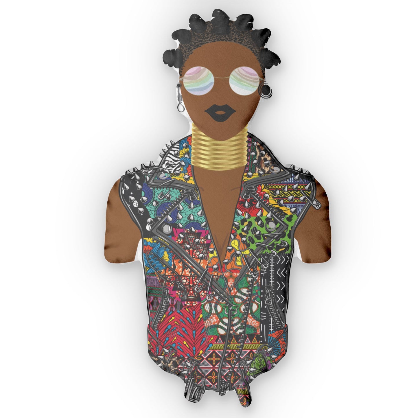 Custom Shaped Pillow, Finegirl in a Floral Ankara Africa Fabric Print Biker Jacket