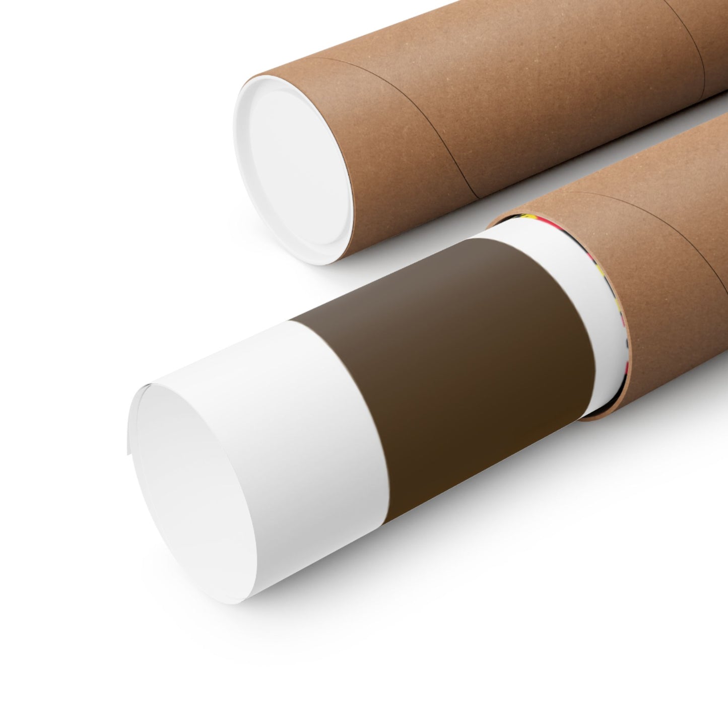 Pascale (Chocolate) in Yellow Toghu on White Backdrop Premium Matte Vertical Posters