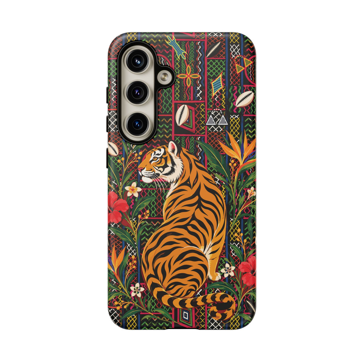 Bengal Tiger & Tropical Blooms Phone Case, African Art Design, Stylish Protective Cover for Samsung and iPhone, Unique Accessory, Gift Idea