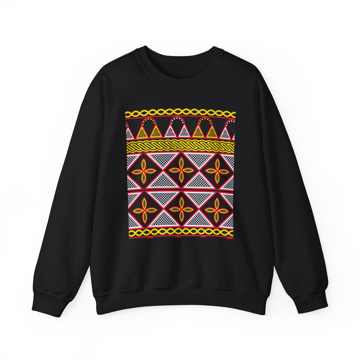 Toghu Panel Unisex Heavy Blend Crewneck Sweatshirt, African-Inspired Front & Back Design