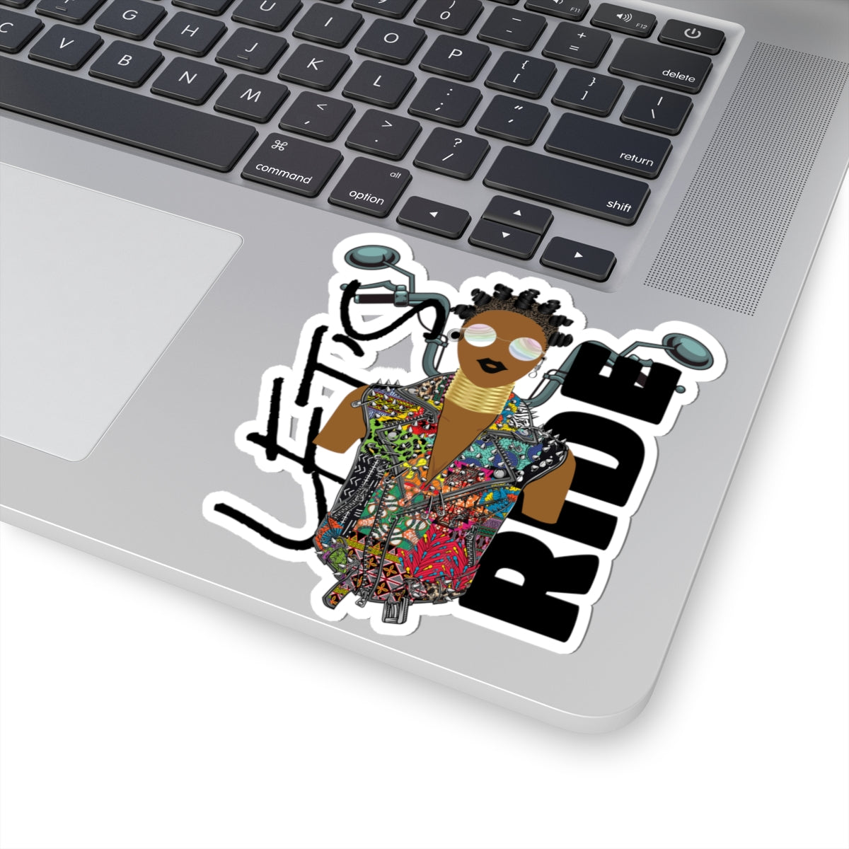 Finegirl Kiss-Cut Sticker, African Floral Ankara Fabric Print Biker Jacket, Stylish Decor, Great Gift Idea