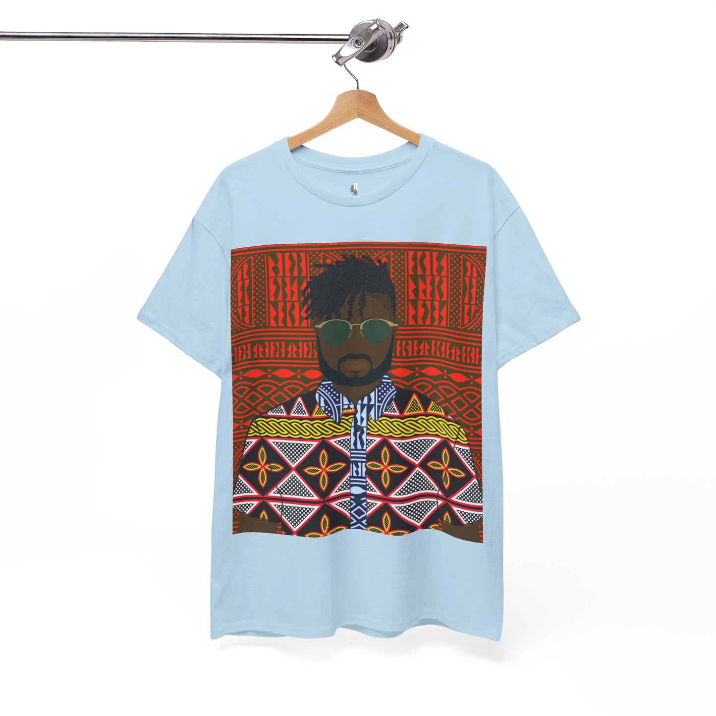Pascale(Chocolate) in Yellow Toghu on Red Ndop Unisex Heavy Cotton Tee