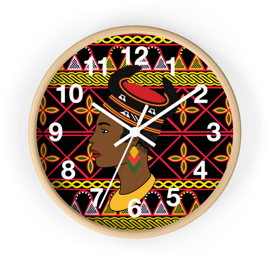 African Woman Wall Clock, Cameroonian Wood Bamenda Hat ToghuDecor