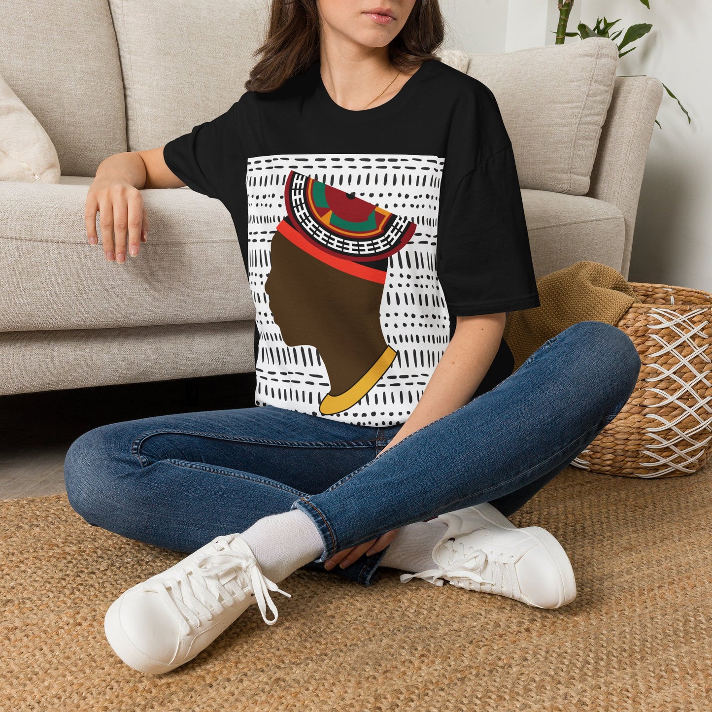 Man in Bamenda Hat White Mudcloth Unisex Softstyle T-Shirt