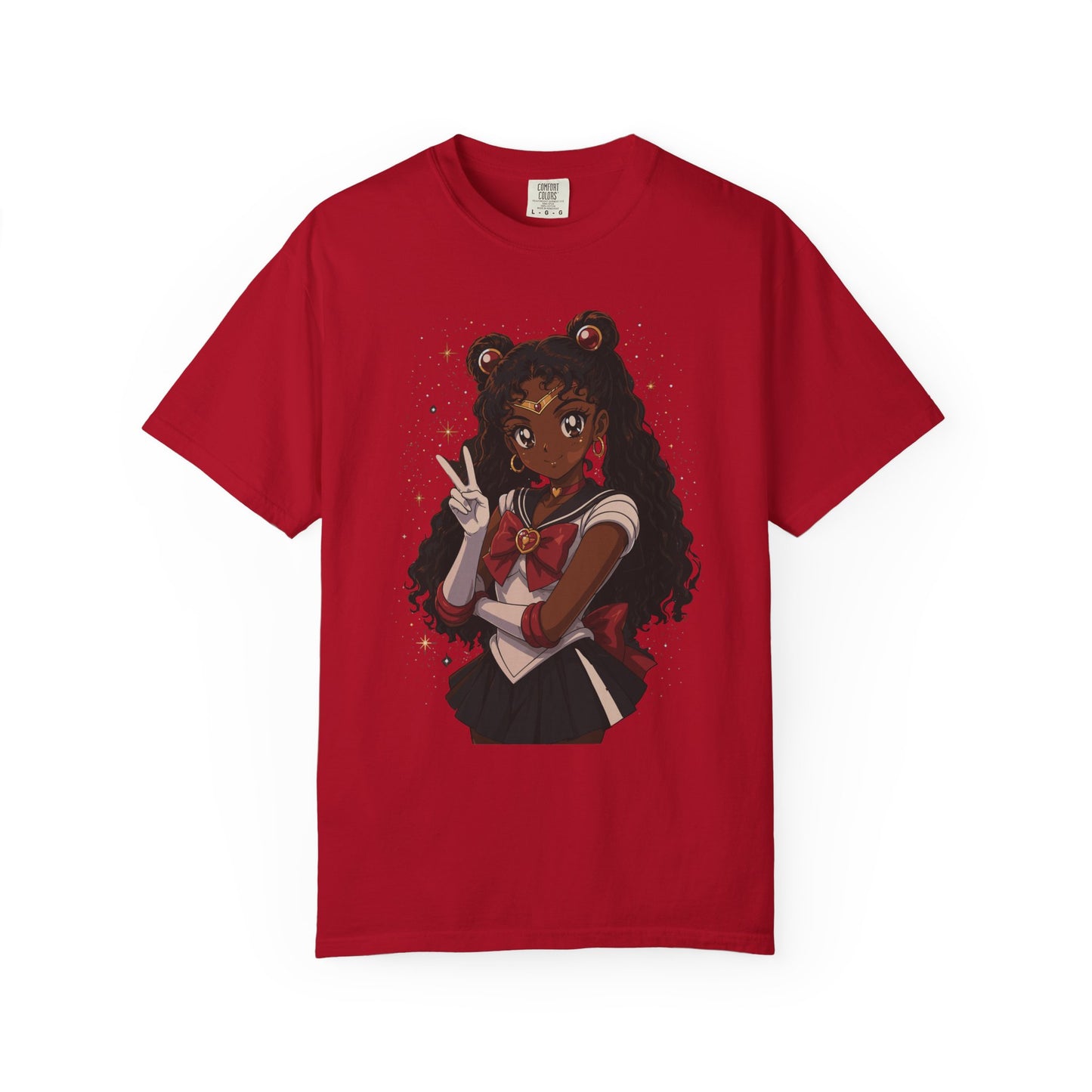 Melanin Magic Anime Tee, Black Anime Girl Shirt, Afro Magical Girl Tee, African Streetwear Graphic, Unisex Garment-Dyed T-Shirt