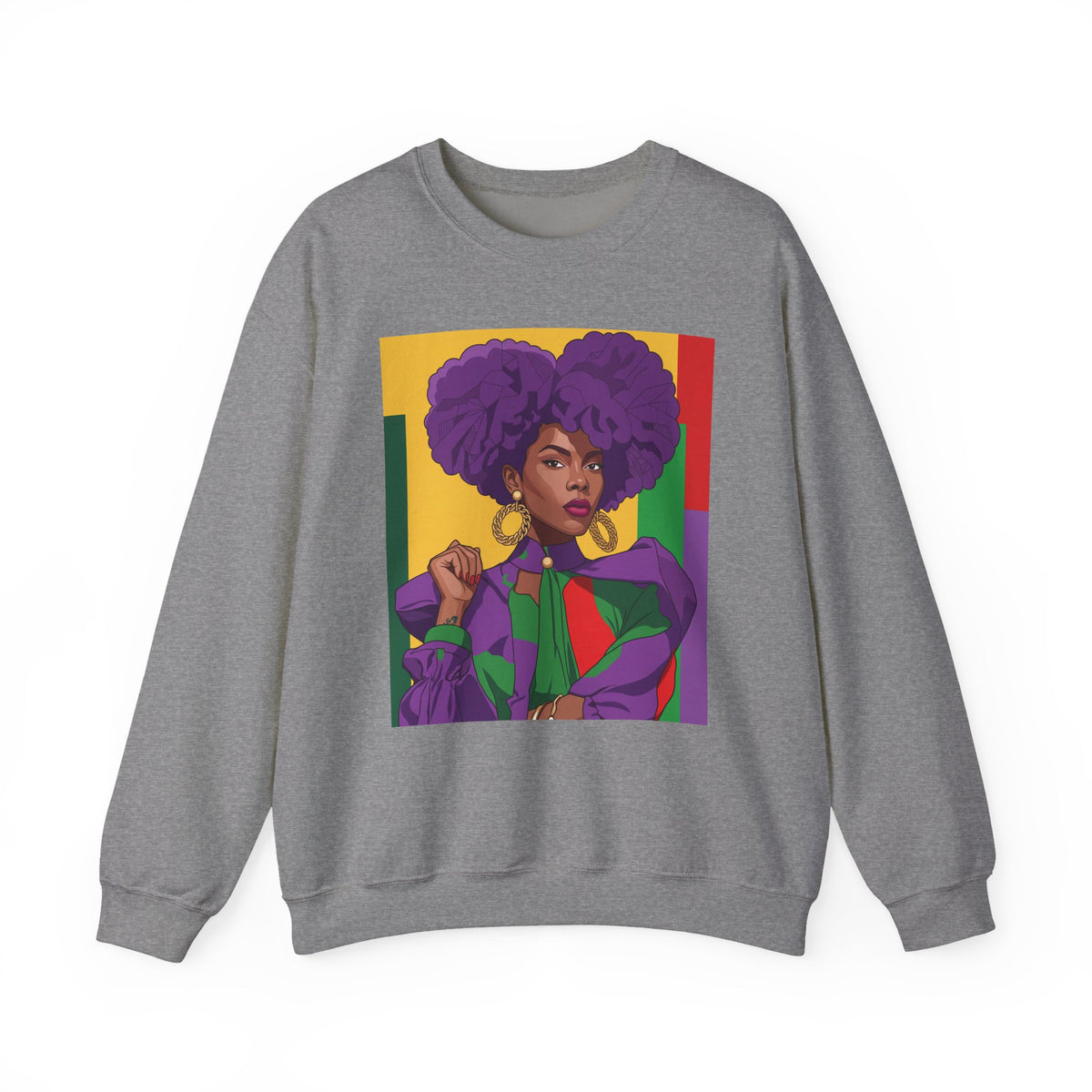 Abella Cotton Blend Sweatshirt, Black Woman Art, Colorful African-Inspired Crewneck
