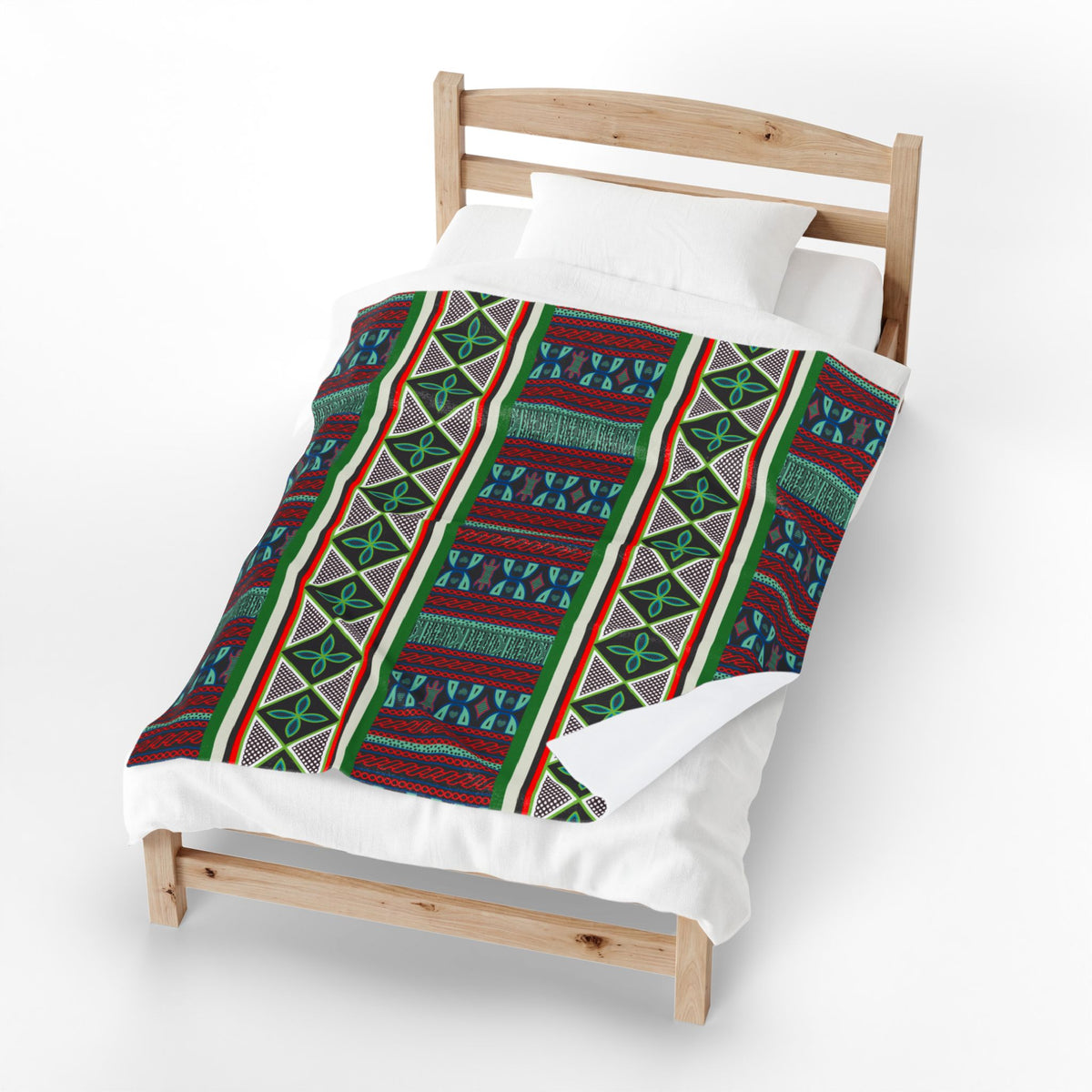 Aqua Red Toghu with Strip Velveteen Plush Blanket