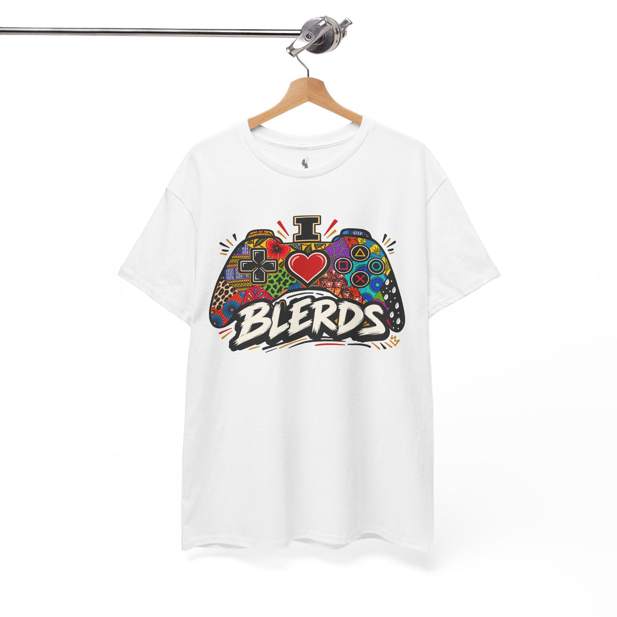I Heart Blerds Tee Colorful Gamer Controller Graphic Unisex Heavy Cotton Tee