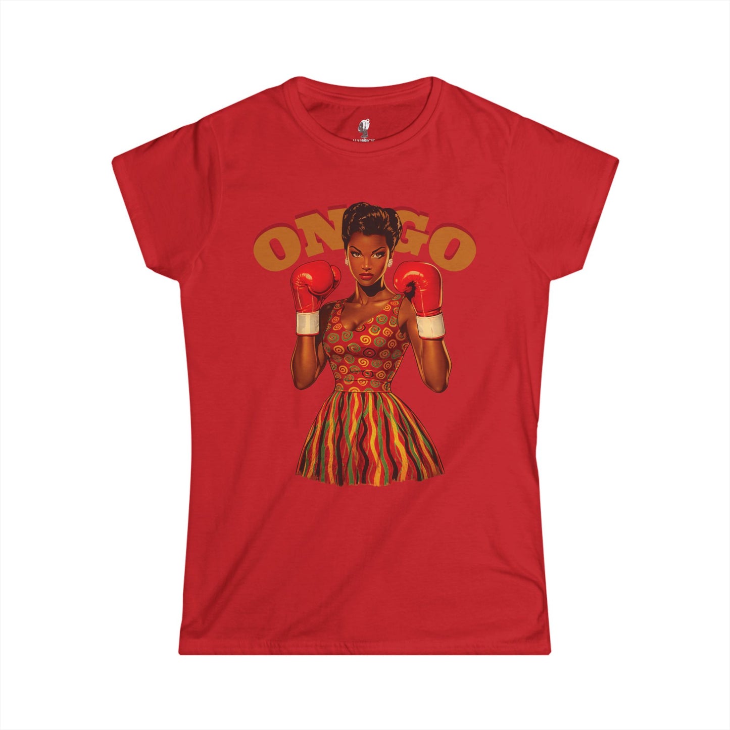 On Go Boxing Girl Softstyle Women's Tee,  Retro Fighter Illustration, Women's T-Shirt