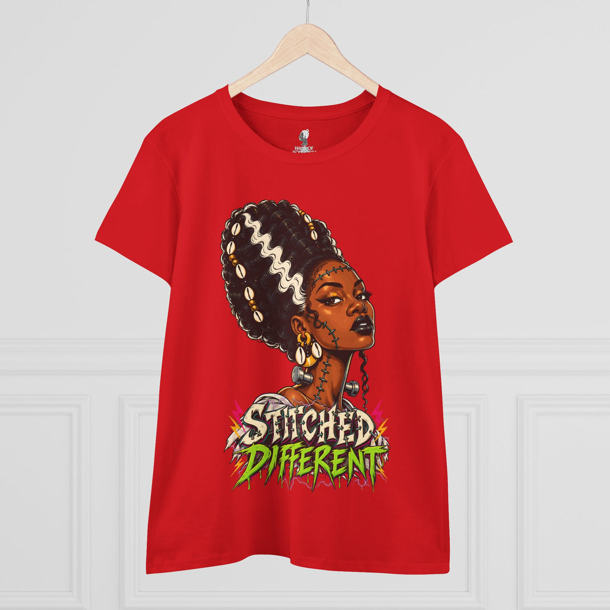 Stitched Different Afro Punk Portrait Tee, Halloween Women's Cotton Cotton T-Shirt