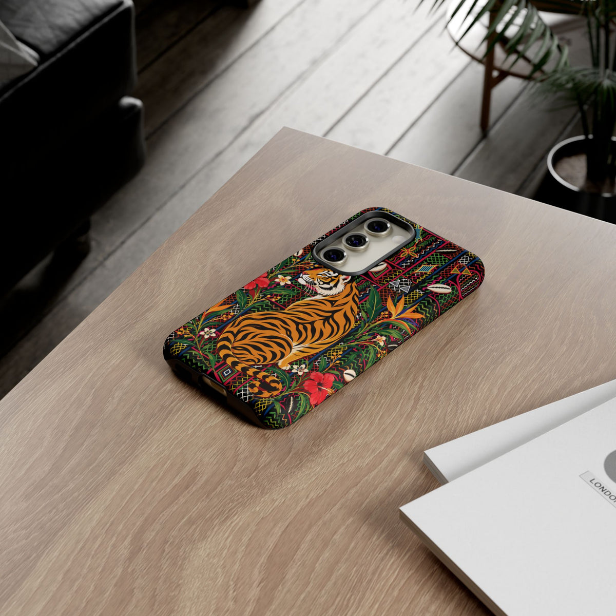Bengal Tiger & Tropical Blooms Phone Case, African Art Design, Stylish Protective Cover for Samsung and iPhone, Unique Accessory, Gift Idea