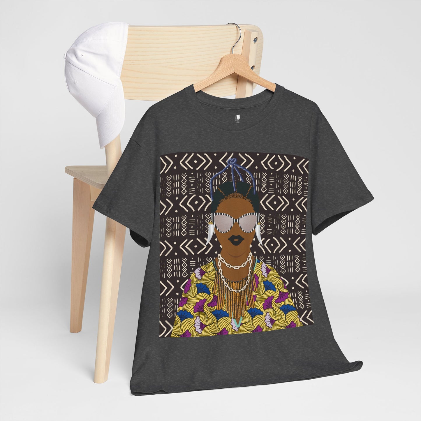 Manyi in Floral on Mudcloth Unisex Heavy Cotton Tee