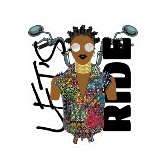 Finegirl Kiss-Cut Sticker, African Floral Ankara Fabric Print Biker Jacket, Stylish Decor, Great Gift Idea