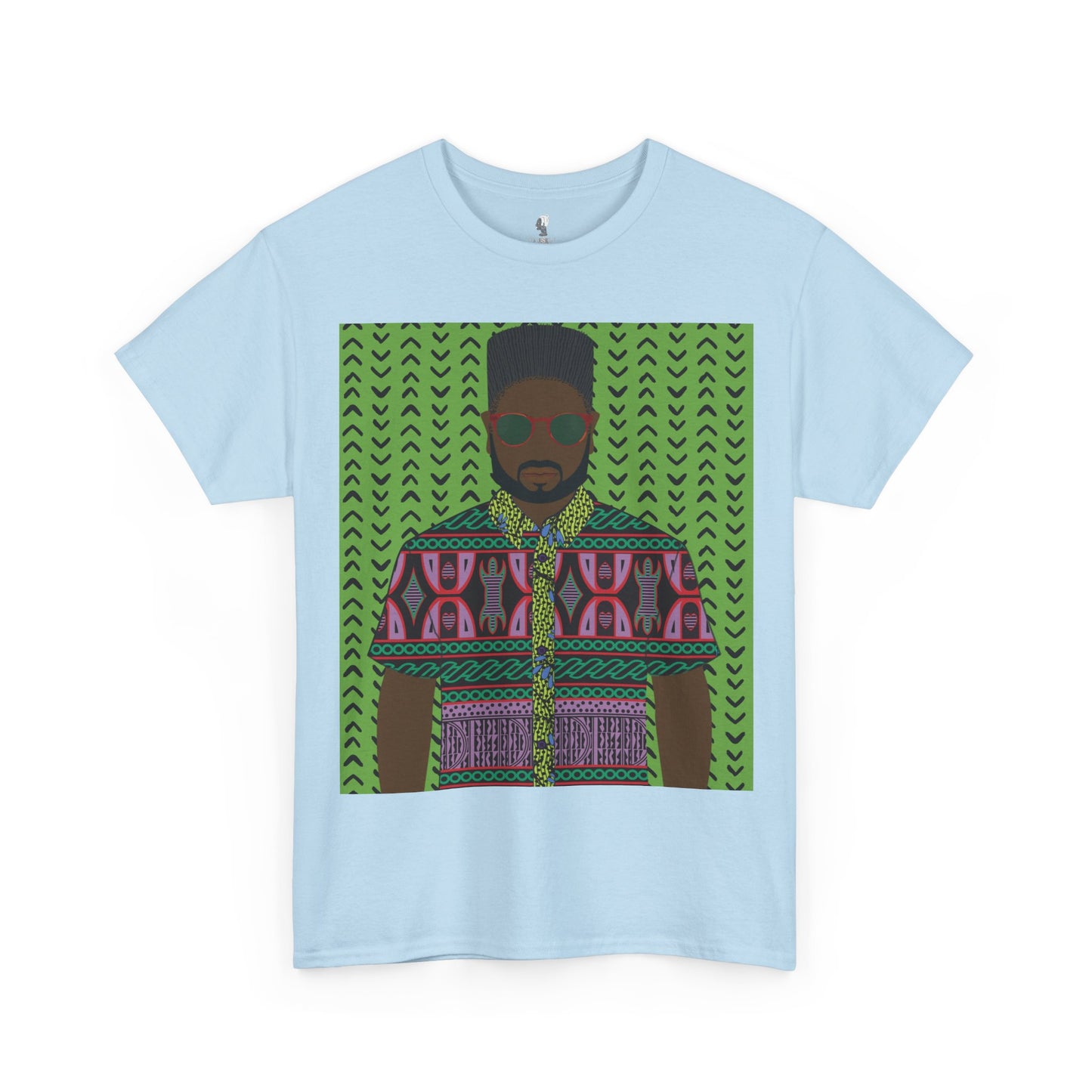 Phillipe(Chocolate) in Purple Toghu on Green Mudcloth Unisex Heavy Cotton Tee