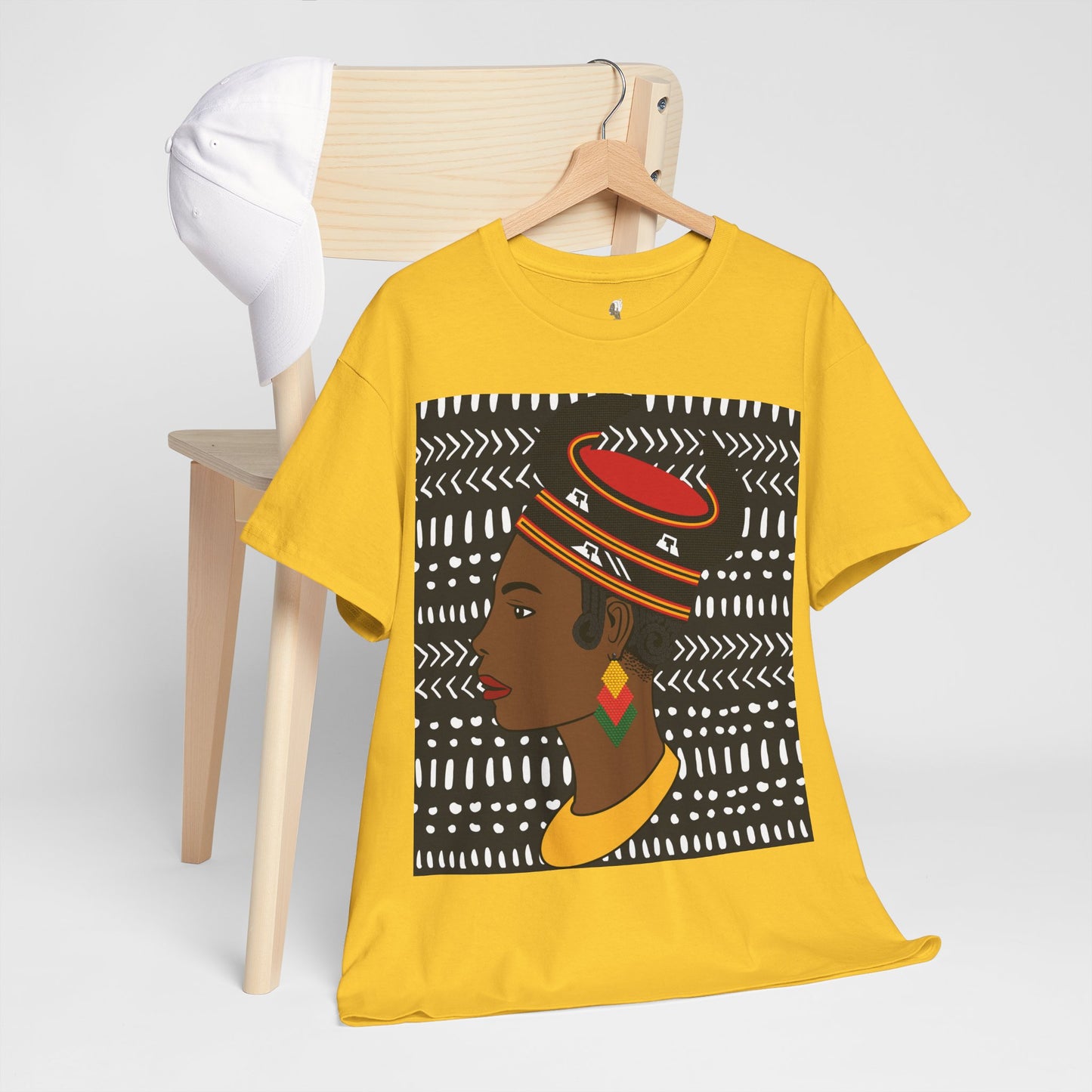 African Lady in Bamenda Bamileke Hat Unisex Tee, Ethnic Mudcloth T-Shirt, Black Boho Shirt, Festival Clothing, Afrocentric Top
