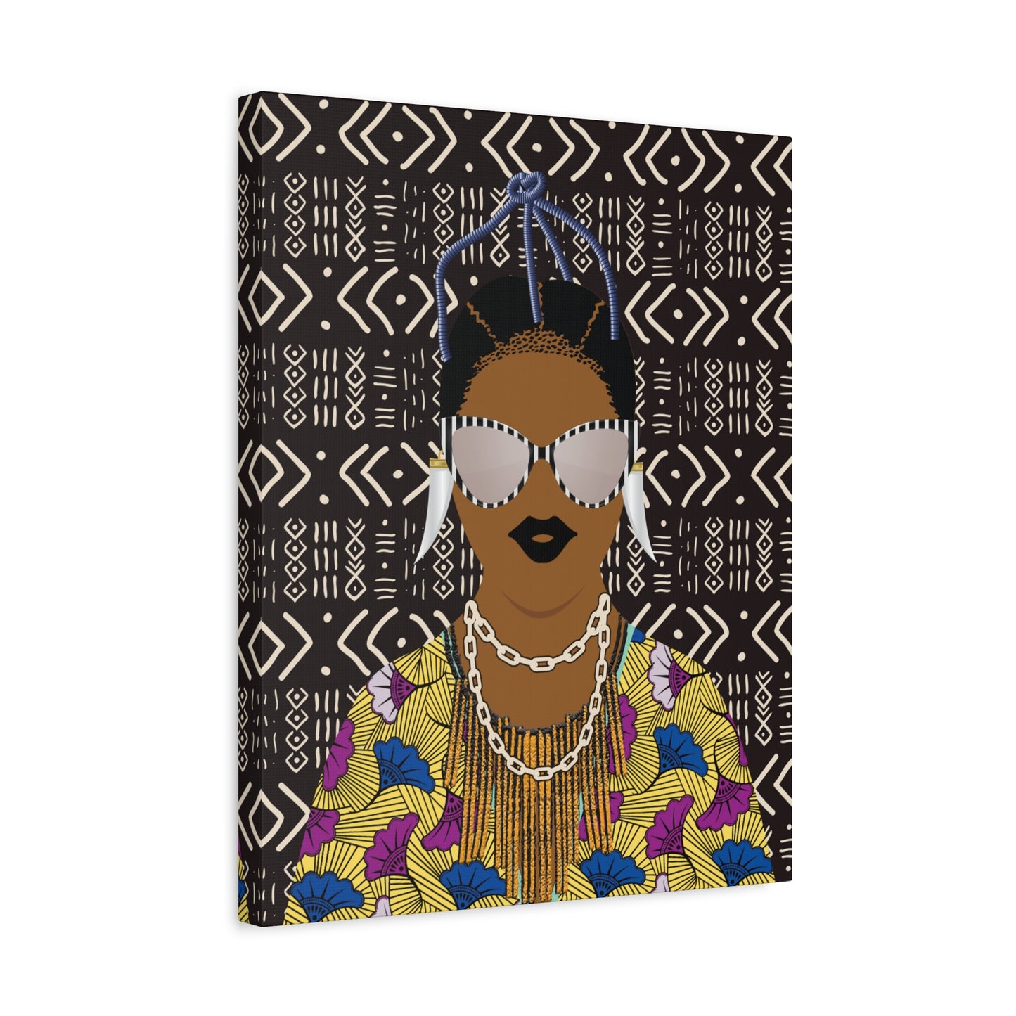 Manyi in Floral on Mudcloth Matte Canvas, Stretched, 1.25" Modern African Art Print, Stylish Home Decor