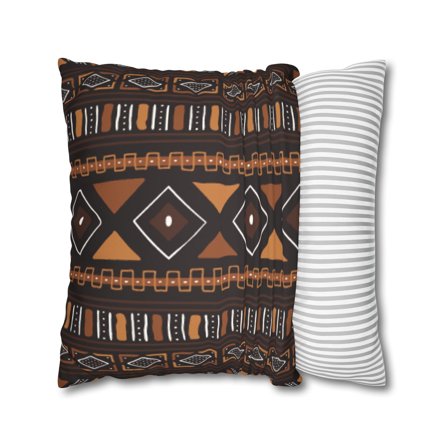 Faux Suede Pillow Case, Mudcloth Design, Square Throw Cushion, Boho Home Decor, Black/Brown Pillow Casecase, Living Room Accent, Bedroom Accessory