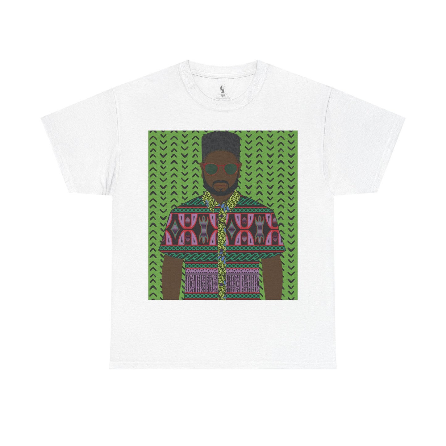 Phillipe(Chocolate) in Purple Toghu on Green Mudcloth Unisex Heavy Cotton Tee