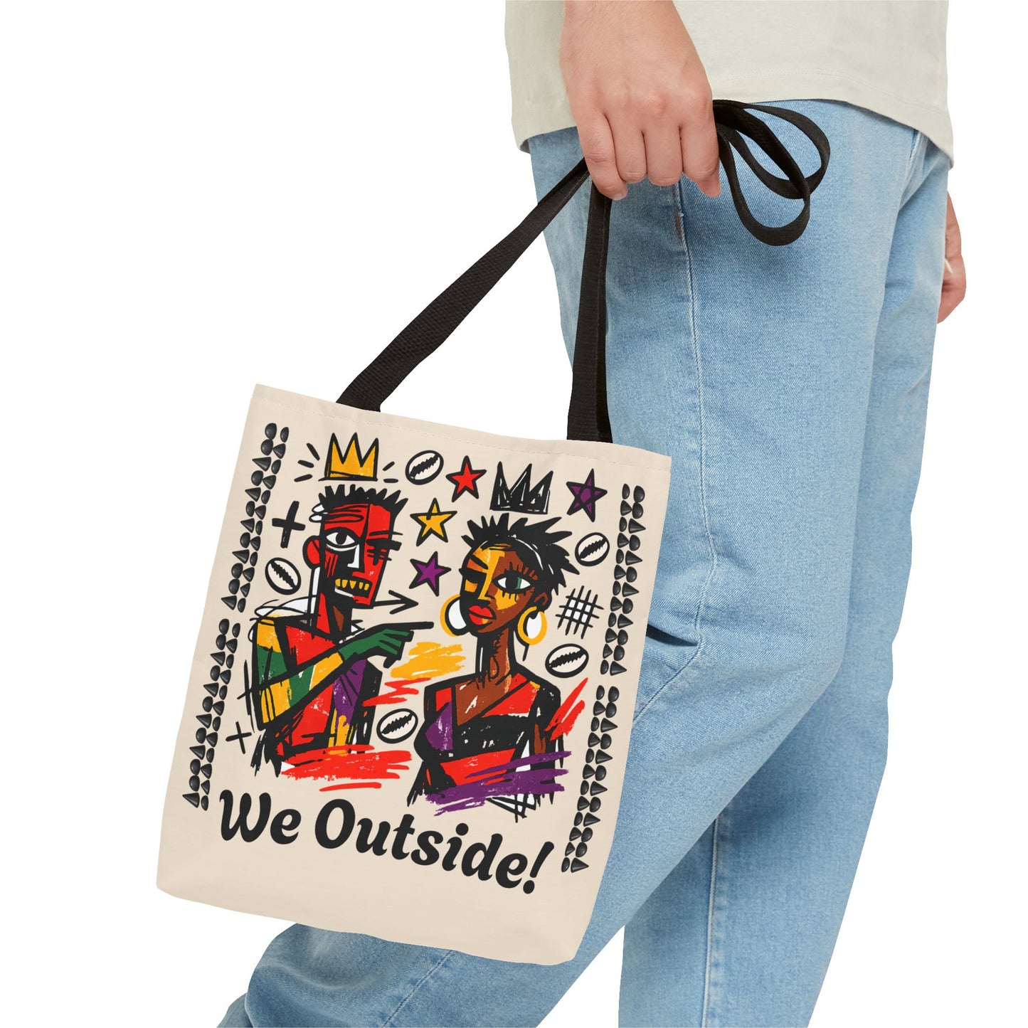 We Outside! Canvas Tote Bag, Abstract Couple Artwork Print , Street Art Design