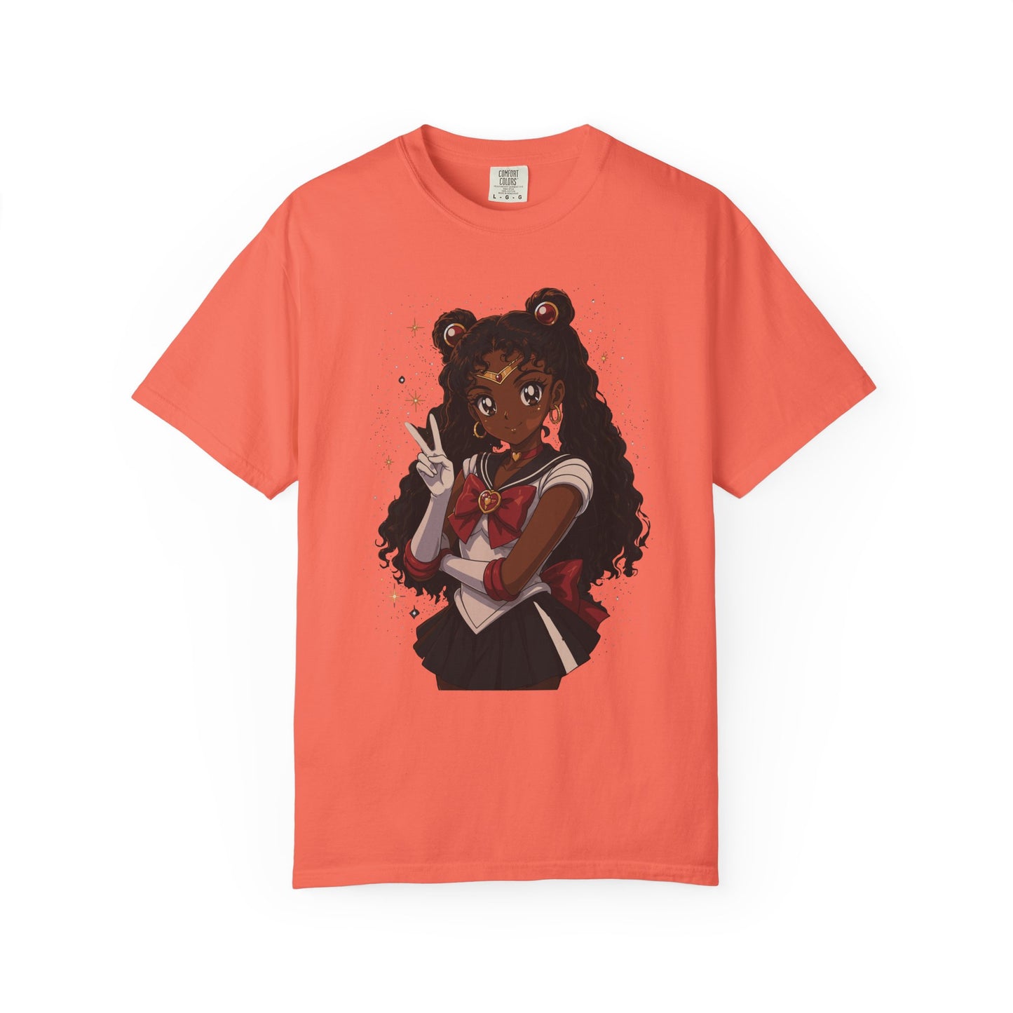 Melanin Magic Anime Tee, Black Anime Girl Shirt, Afro Magical Girl Tee, African Streetwear Graphic, Unisex Garment-Dyed T-Shirt