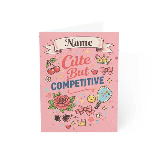 Cute But Competitive Greeting Card , Personalized Name, Pink Tattoo Vintage Design perfect for Mother's day