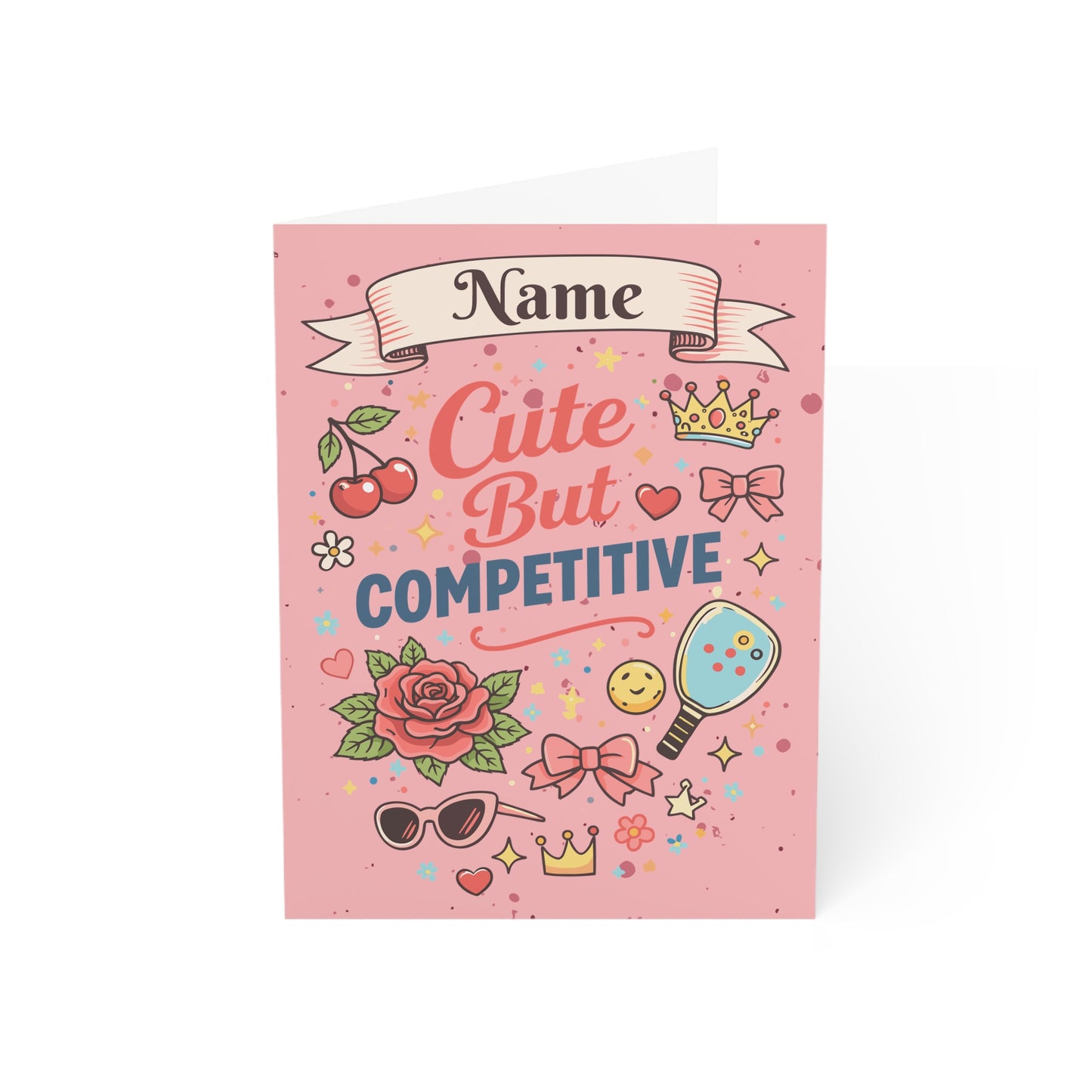 Cute But Competitive Greeting Card , Personalized Name, Pink Tattoo Vintage Design perfect for Mother's day