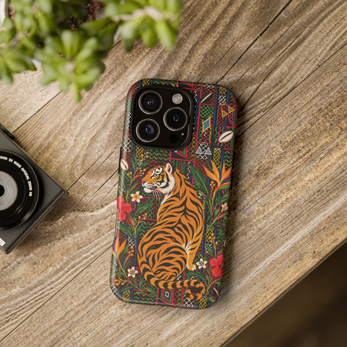 Bengal Tiger & Tropical Blooms Phone Case, African Art Design, Stylish Protective Cover for Samsung and iPhone, Unique Accessory, Gift Idea