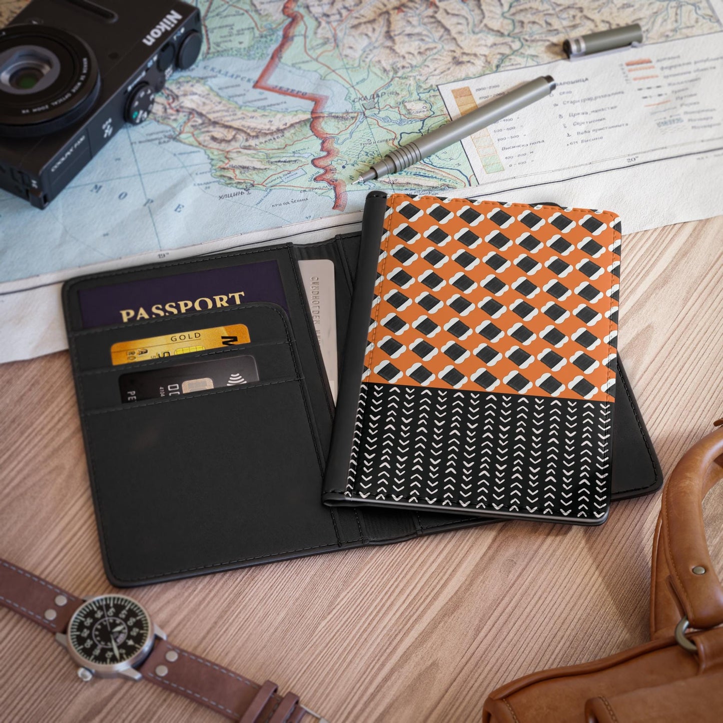 Hair Thread Passport Cover Wallet,  RFID Travel Passport Holder,  African Hair Braiding Gift , Travel Organizer,  In Orange, Yellow & Green