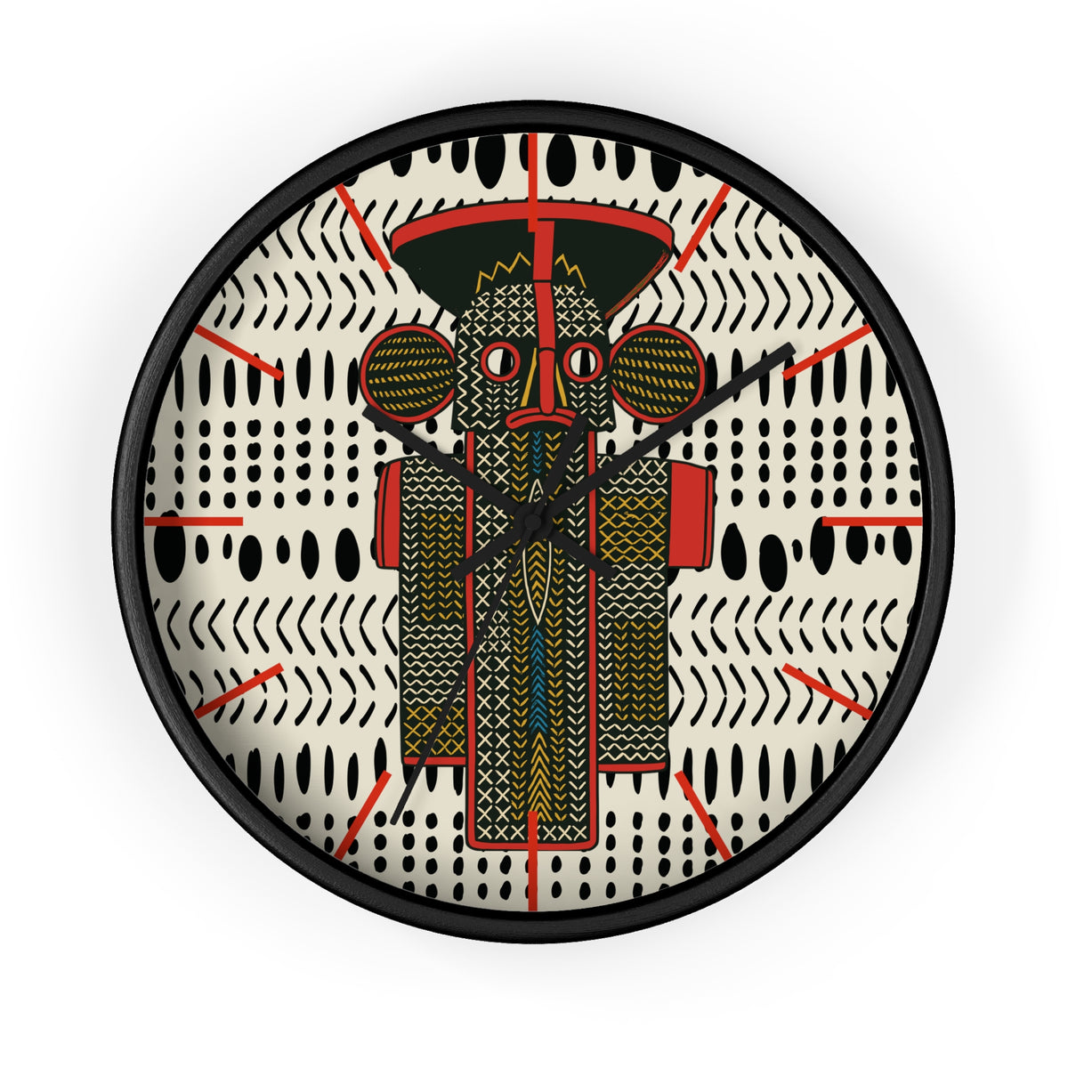 Cameroon Elephant Mask on Mudcloth Wood Wall Clock Perfect