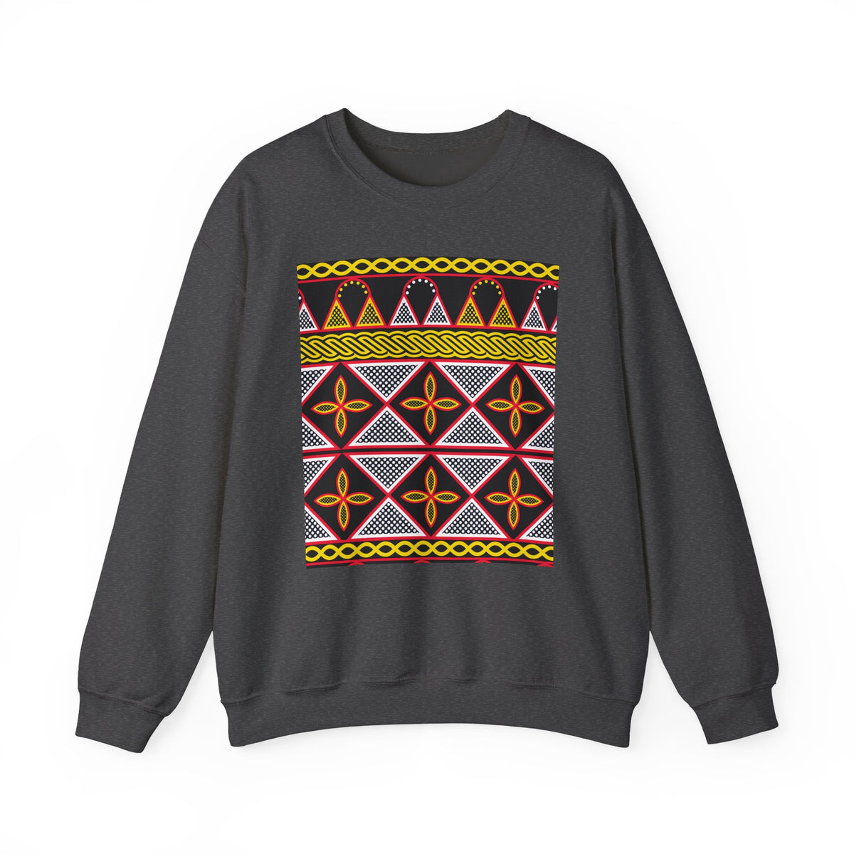Toghu Panel Unisex Heavy Blend Crewneck Sweatshirt, African-Inspired Front & Back Design