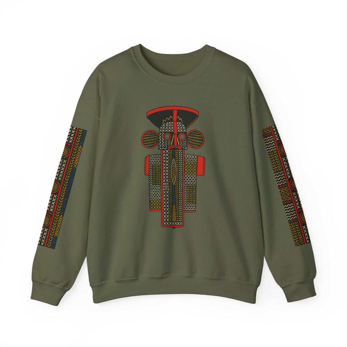 Unisex Elephant Mask Cotton Blend Sweatshirt, Colorful African-Inspired Crewneck