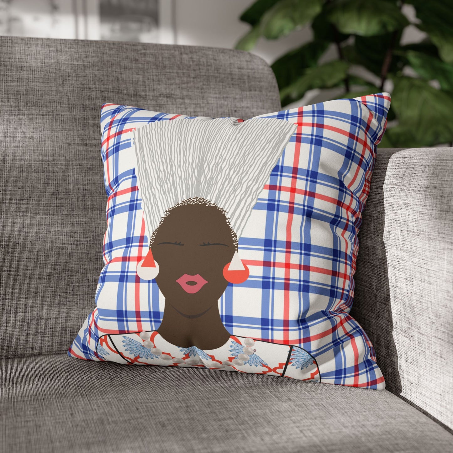 Nef in Red - and Nef in White  Two Sided Faux Suede Square Pillow Case