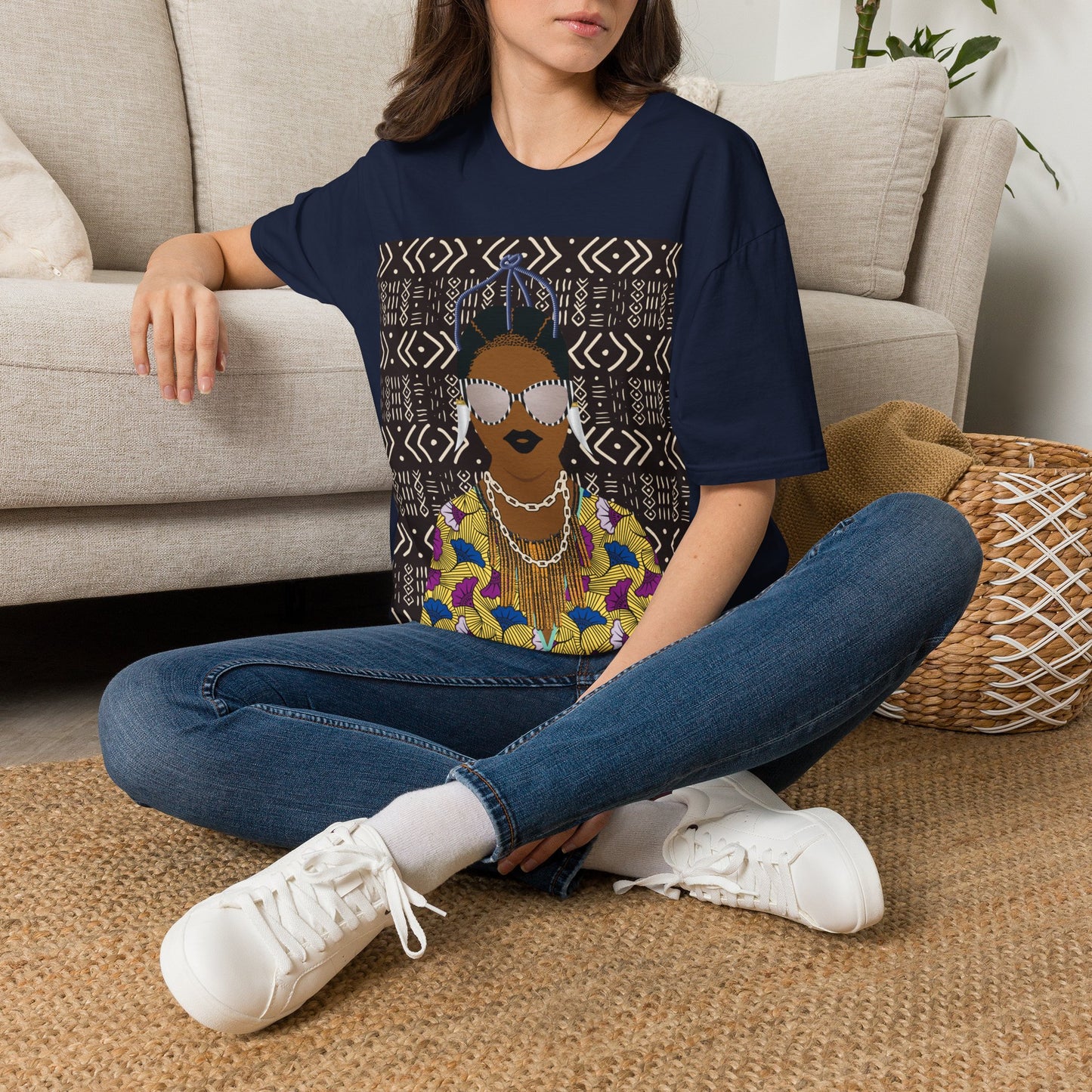 Manyi - Floral on Mudcloth Unisex Softstyle T-Shirt