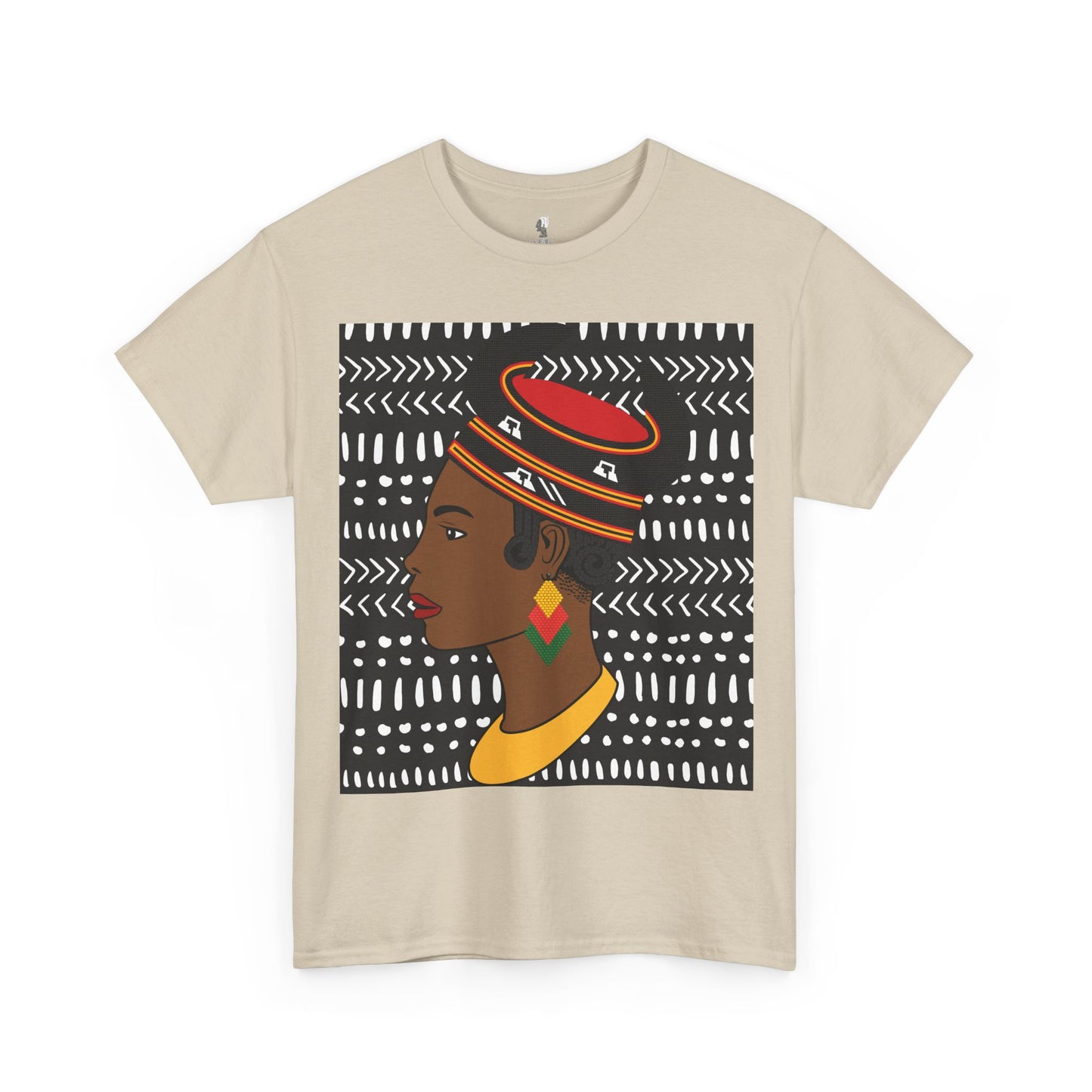 African Lady in Bamenda Bamileke Hat Unisex Tee, Ethnic Mudcloth T-Shirt, Black Boho Shirt, Festival Clothing, Afrocentric Top