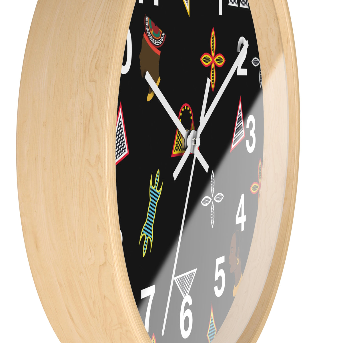 Wood Wall Clock, Toghu Shapes & Faces, 10" x 10",Silent Mechanism