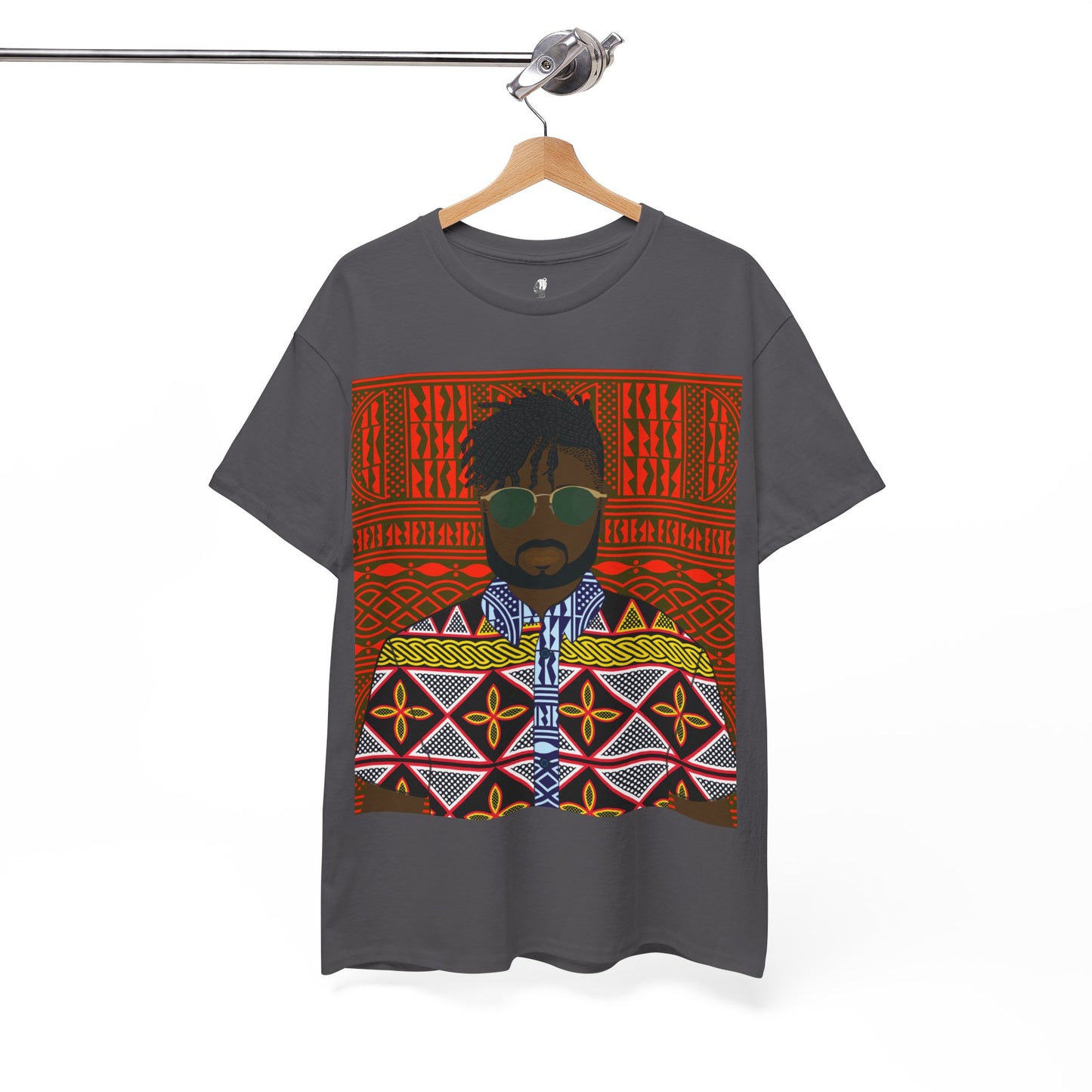 Pascale(Chocolate) in Yellow Toghu on Red Ndop Unisex Heavy Cotton Tee