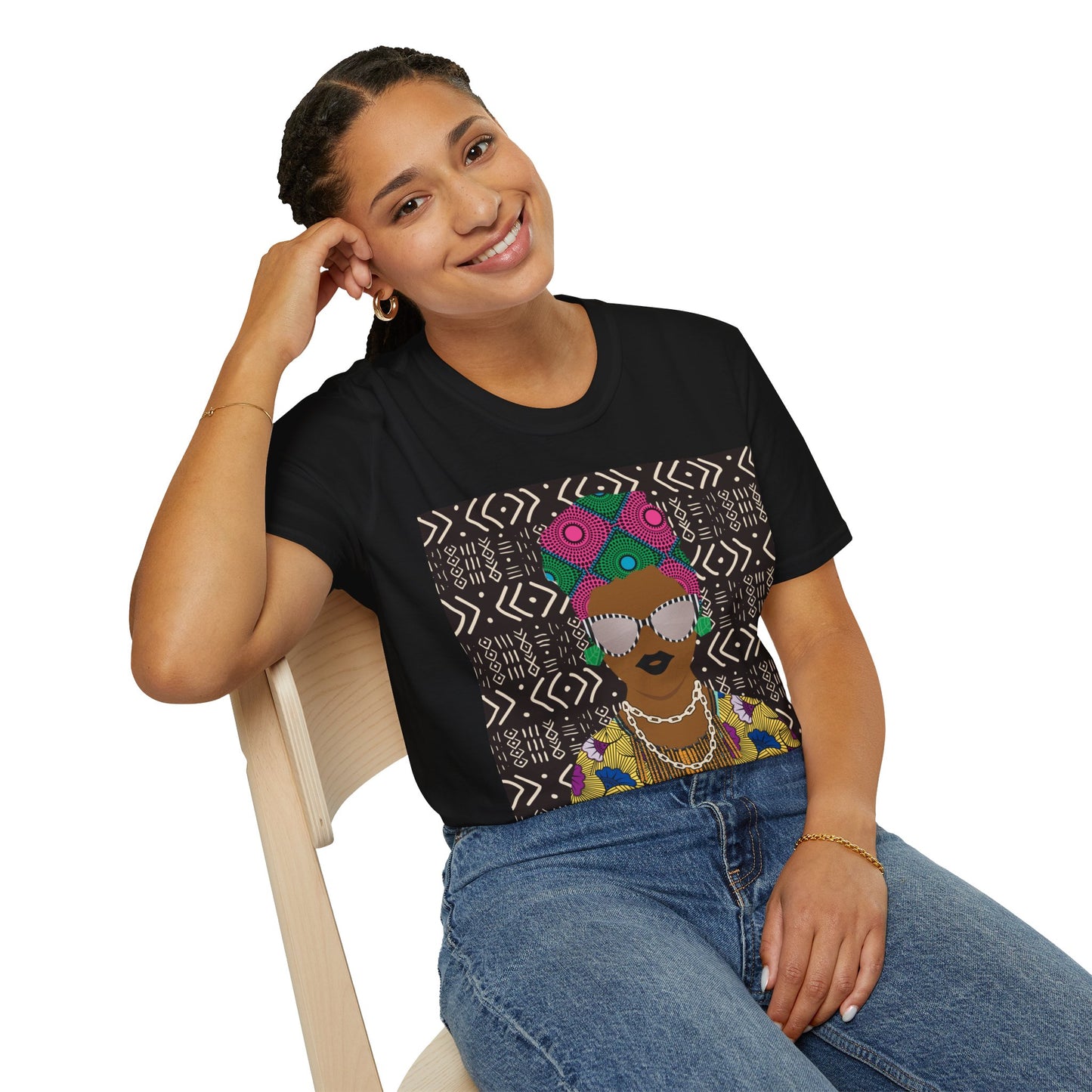 Sabi - Floral on Mudcloth Unisex Softstyle T-Shirt