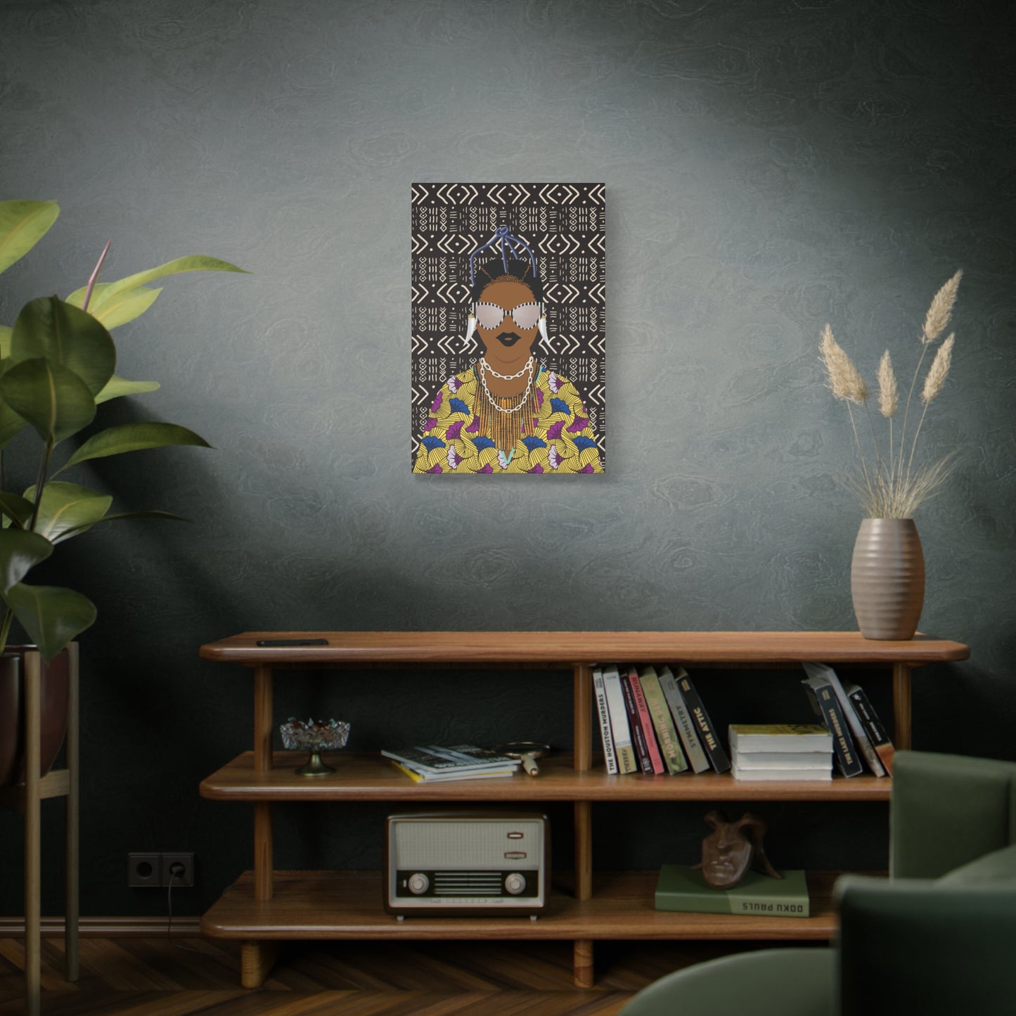 Manyi in Floral on Mudcloth Matte Canvas, Stretched, 1.25" Modern African Art Print, Stylish Home Decor