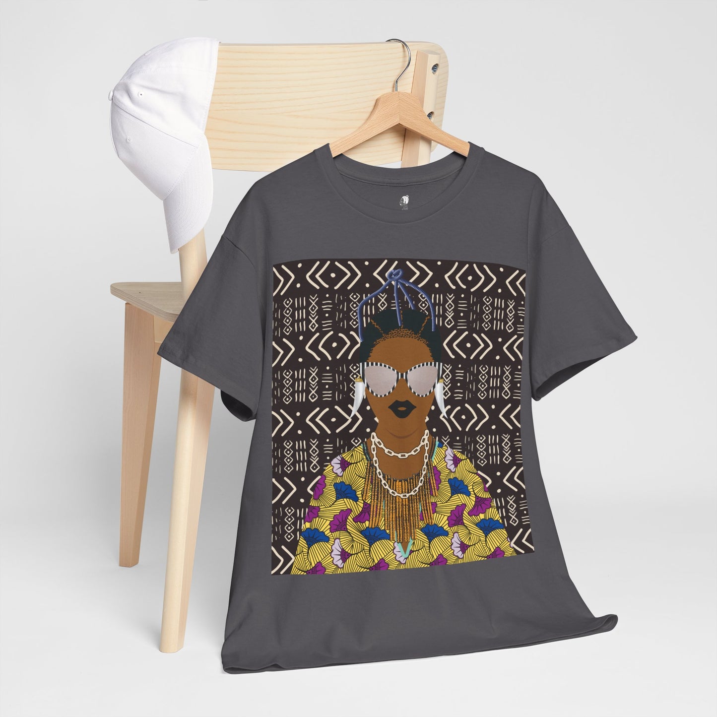 Manyi in Floral on Mudcloth Unisex Heavy Cotton Tee