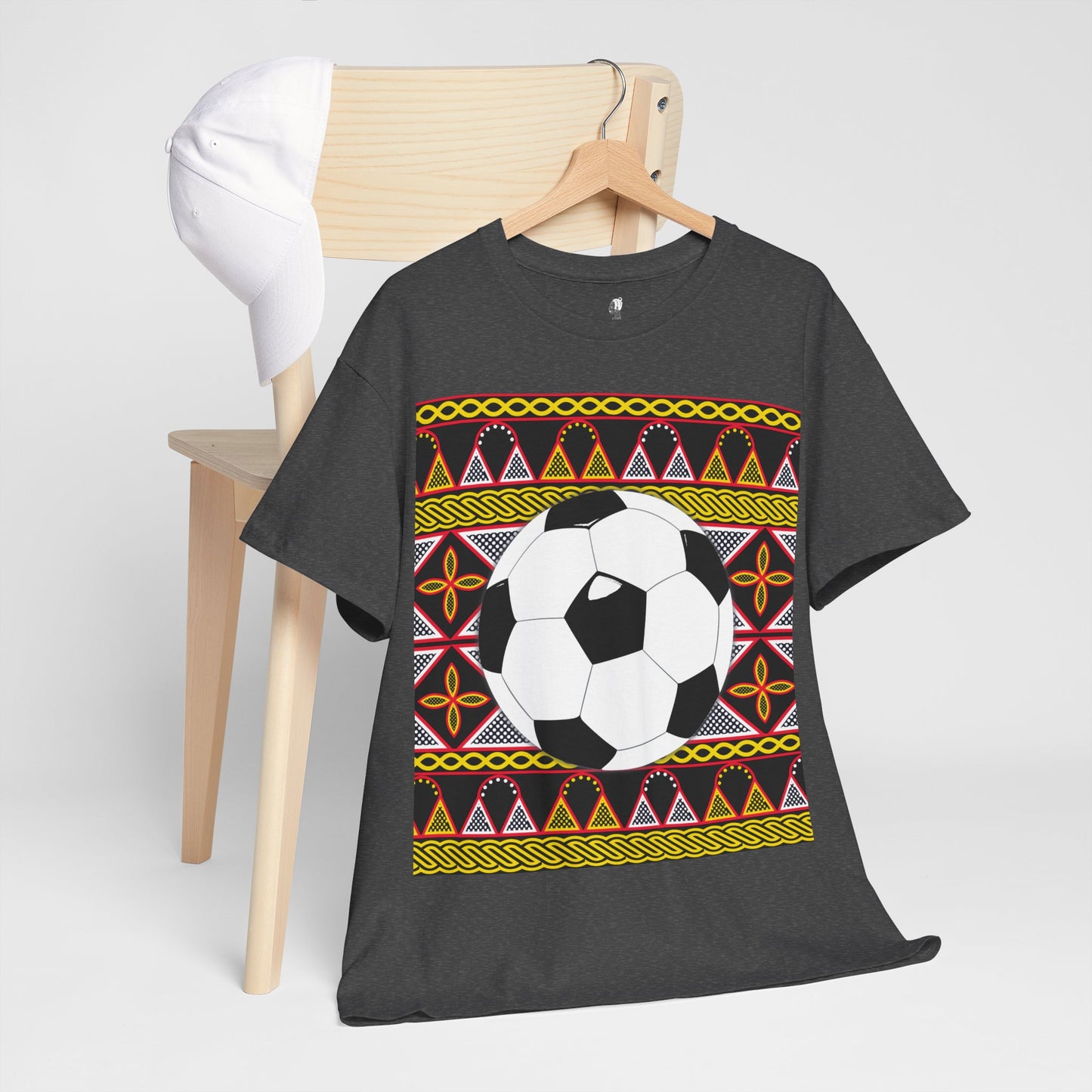 GOAL!! - BW Football on Yellow Toghu with Back Design Unisex Heavy Cotton Tee