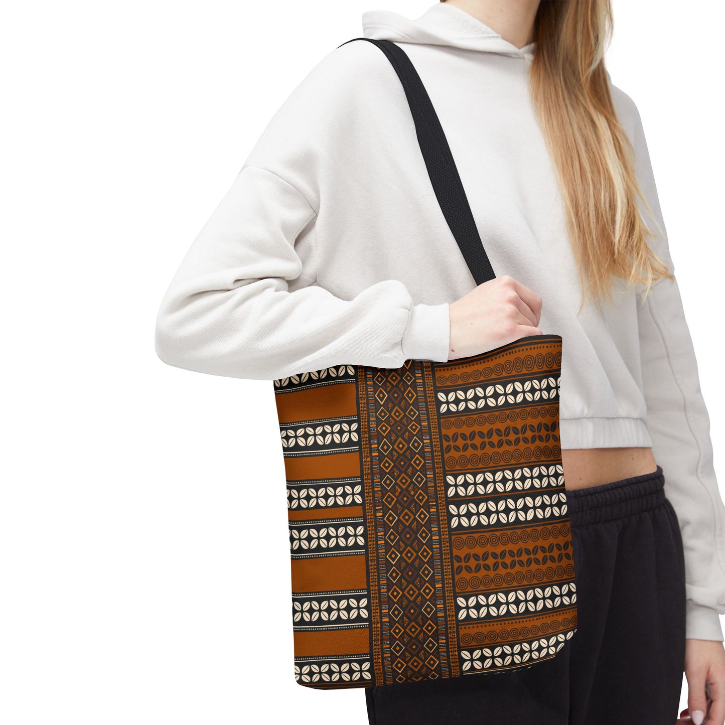 Mudcloth and Cowries Print Brown Canvas Tote Bag