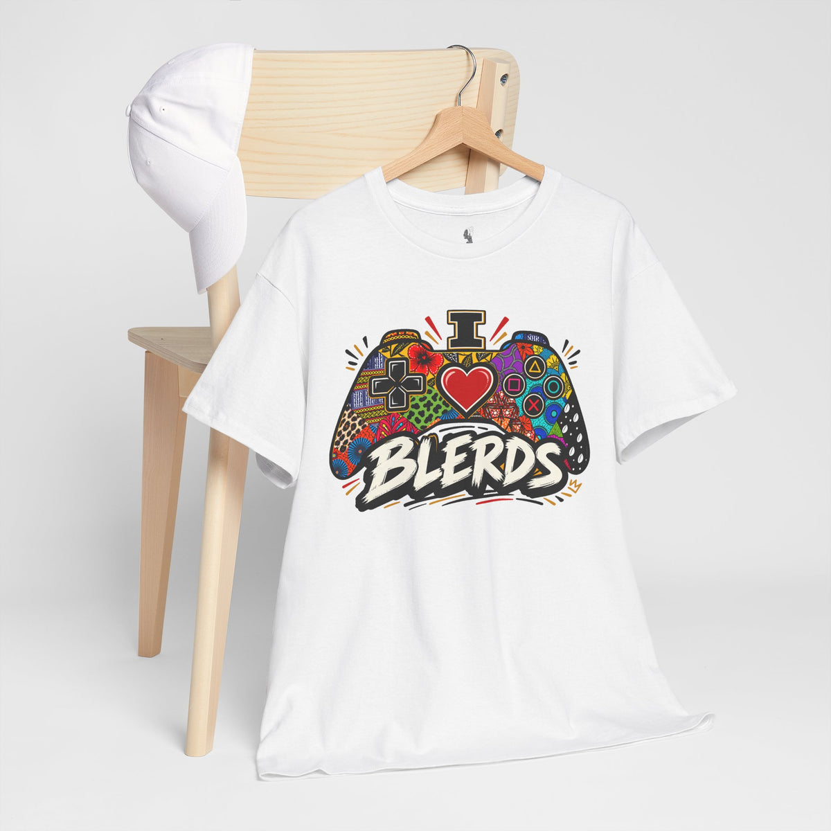 I Heart Blerds Tee Colorful Gamer Controller Graphic Unisex Heavy Cotton Tee