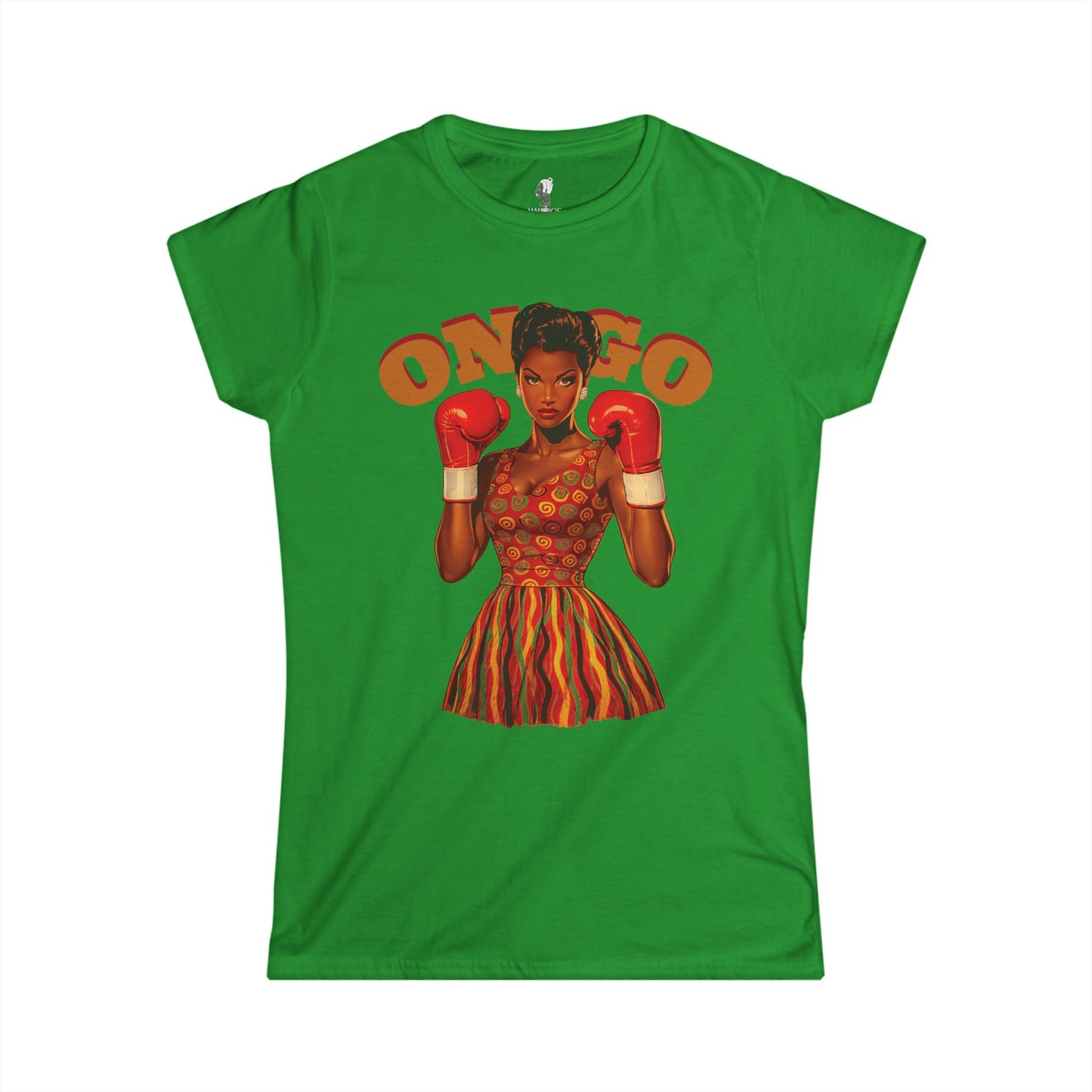 On Go Boxing Girl Softstyle Women's Tee,  Retro Fighter Illustration, Women's T-Shirt