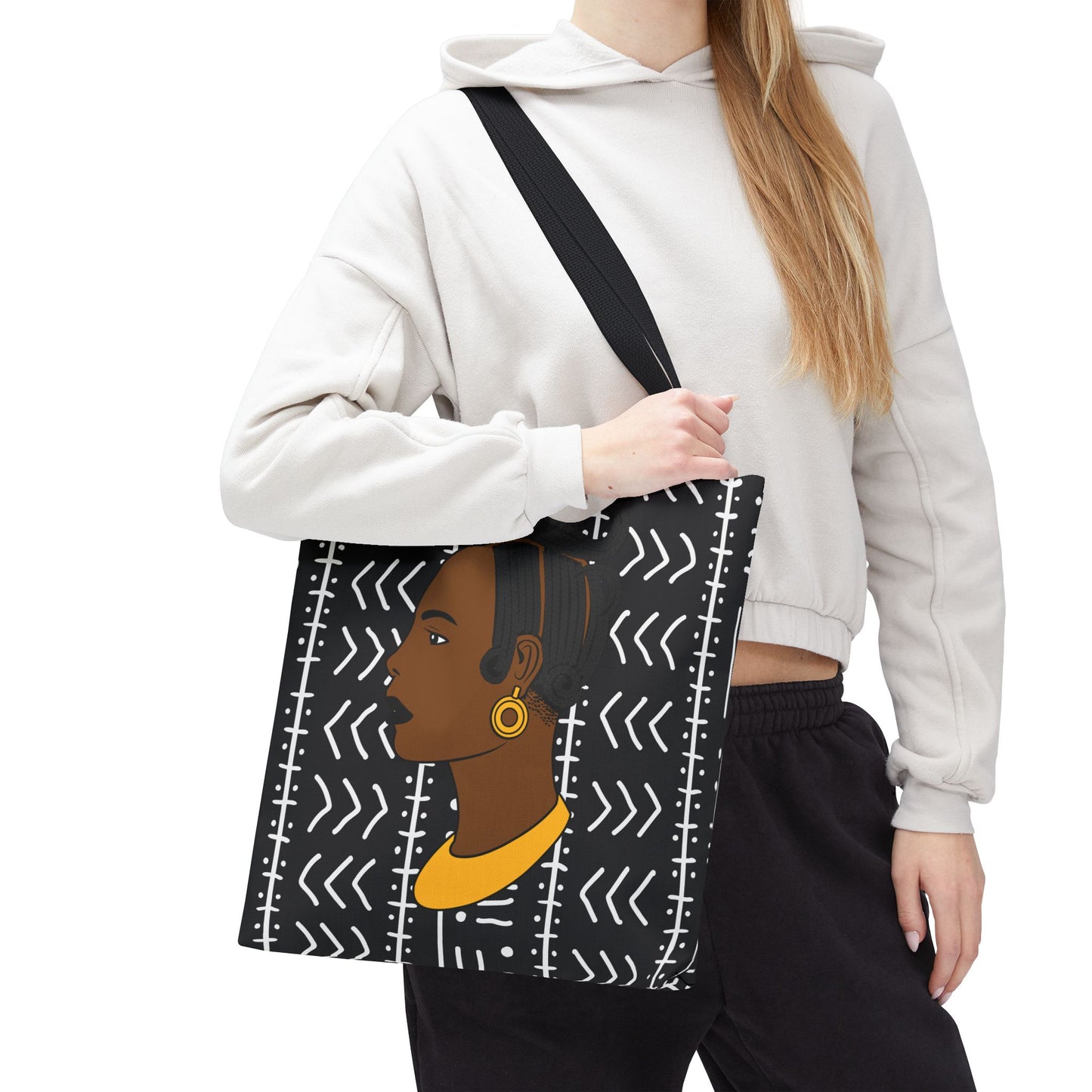 Lady Kongossa on Black Mudcloth Canvas Tote Bag