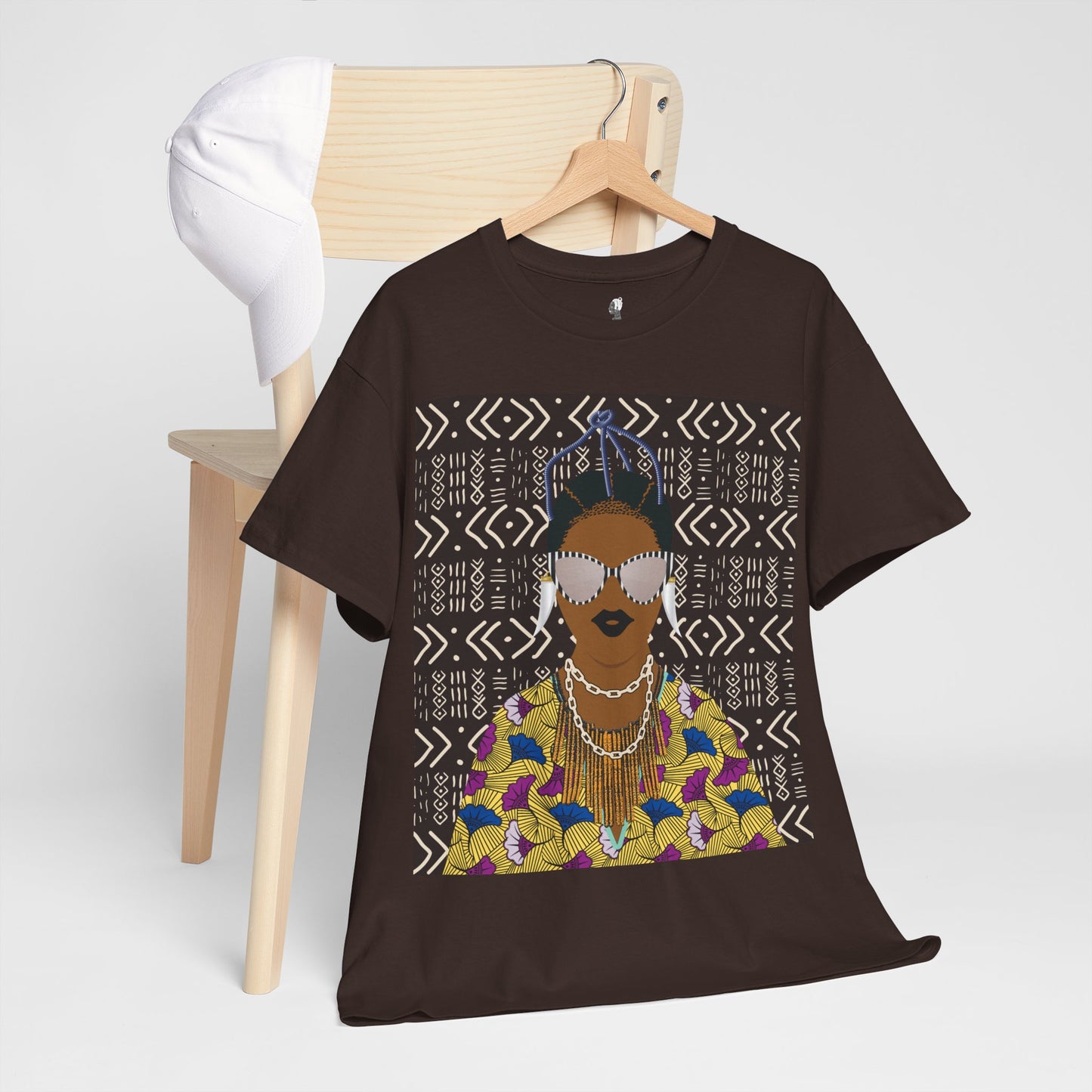Manyi in Floral on Mudcloth Unisex Heavy Cotton Tee